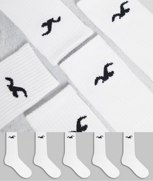 Набор из 5 пар белых спортивных носков с логотипом -Белый Hollister
