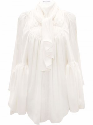 Блузка со сборками и воротником-хомутом JW Anderson. Цвет: белый