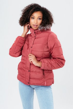 Короткое пуховое пальто с мехом , розовый Hype