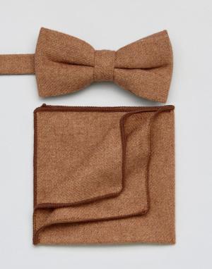 Галстук-бабочка и платок для пиджака 7X. Цвет: коричневый