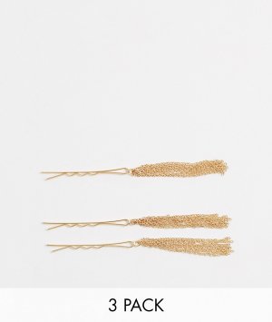 Набор из 3 заколок для волос с кисточками -Золотой Pieces