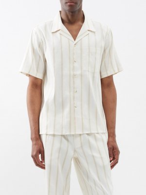 Полосатая рубашка из смесового льна с короткими рукавами , белый Commas