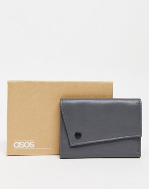 Серый кожаный бумажник с асимметричным клапаном ASOS DESIGN