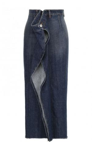 Джинсовая юбка-миди с потертостями Mm6. Цвет: голубой