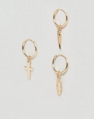 Серьги-кольца с подвесками Chained & Able. Цвет: золотой