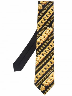 Шелковый галстук с принтом Versace. Цвет: черный