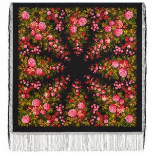 Платок ,148х148 см, черный, розовый Павловопосадская платочная мануфактура. Цвет: черный