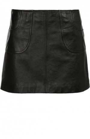 Кожаная мини-юбка с карманами Saint Laurent. Цвет: черный