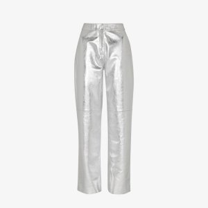 Прямые брюки Cosmo из кожи металлик с завышенной талией , серебряный Whistles