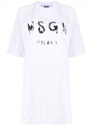 Платье-футболка с логотипом металлик MSGM. Цвет: белый