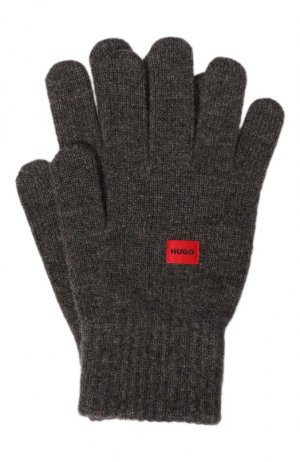 Шерстяные перчатки HUGO. Цвет: серый