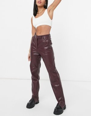 Коричневые брюки с прямыми штанинами из искусственной кожи Steele-Коричневый цвет STEELE