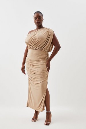 Платье макси из джерси крепа с асимметричным вырезом больших размеров , бежевый Karen Millen