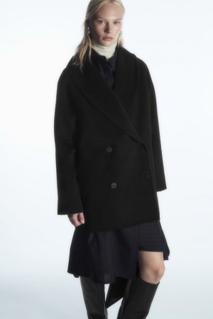 Шерстяная пиджка оверсайз с шарфовым воротником , черный H&M