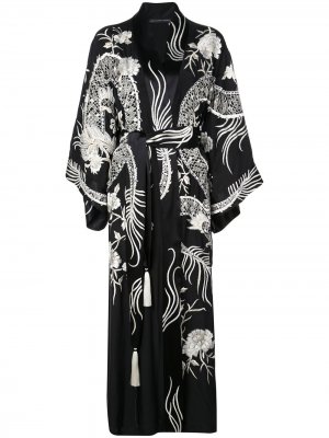 Длинное платье с вышивкой Josie Natori Couture. Цвет: черный