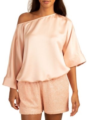 Атласная блузка Lyric на одно плечо , розовый Trina Turk