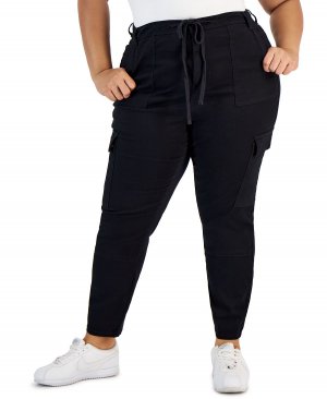 Модные брюки-карго с узкими штанинами больших размеров и завязками , черный Celebrity Pink