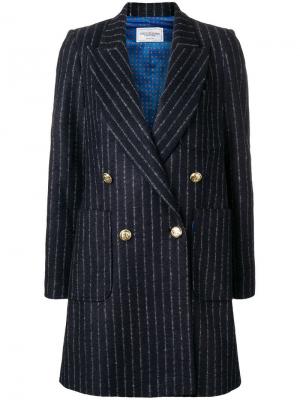 Двубортное пальто в полоску Forte Dei Marmi Couture. Цвет: синий