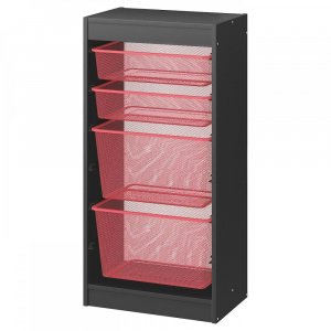 Комбинация для хранения ИКЕА ТРУФАСТ с ящиками, серый/светло-красный 46x30x95 см IKEA