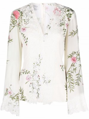Шелковая блузка с цветочным принтом Giambattista Valli. Цвет: бежевый