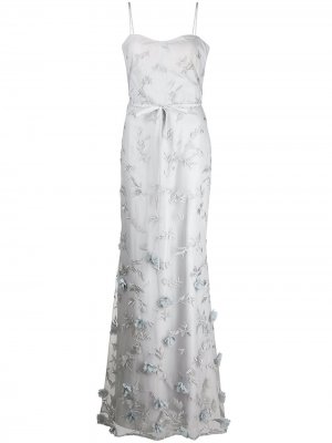 Вечернее платье макси с вышивкой Marchesa Notte Bridesmaids. Цвет: серый