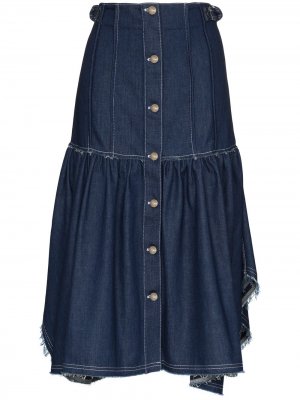 Джинсовая юбка с оборками и бахромой Chloé. Цвет: синий
