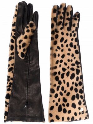 Перчатки с леопардовым принтом LANVIN. Цвет: коричневый