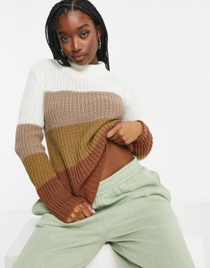 Джемпер коричневого и карамельного цвета в стиле колор-блок Unique21-Многоцветный UNIQUE21