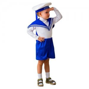 Карнавальный костюм Юнга, бескозырка, воротник, шорты, 5-7 лет, рост 122-134 см Бока. Цвет: белый/синий