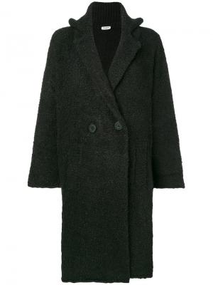 Двубортное пальто в овчиной Twin-Set. Цвет: черный
