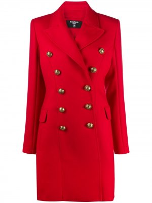 Двубортное пальто Balmain. Цвет: красный