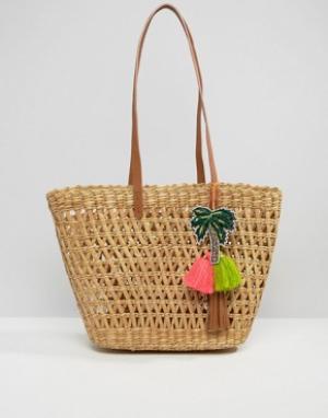Пляжная сумка-тоут с подвеской-пальмой Star Mela. Цвет: мульти