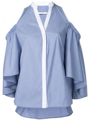 Полосатая рубашка с вырезами на плечах Co-Mun. Цвет: синий