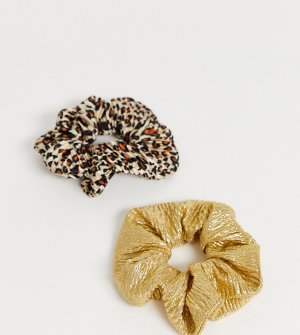Эксклюзивный набор из 2 резинок для волос (с леопардовым принтом / плиссированная золотистая) London-Мульти My Accessories