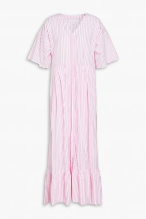 Платье миди из хлопкового поплина в полоску со складками Chinti & Parker, розовый PARKER