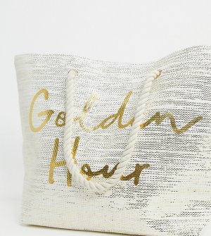 Эксклюзивная пляжная сумка с надписью Golden Hour -Кремовый South Beach