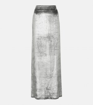 Бархатная юбка макси с высокой посадкой , серебро Brunello Cucinelli
