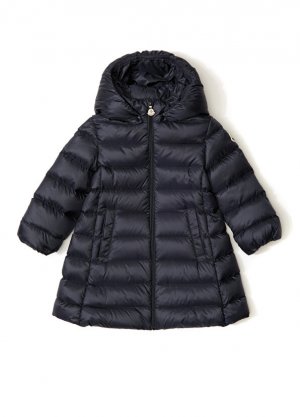 Пуховое пальто для девочек темно-синего цвета с капюшоном Moncler