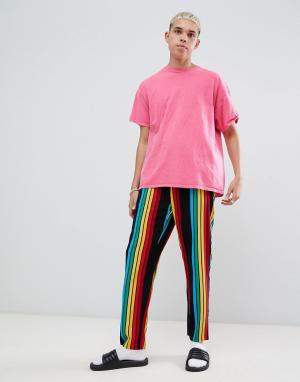 Прямые пижамные брюки в разноцветную полоску -Черный ASOS DESIGN