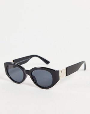 Овальные солнцезащитные очки черного цвета с металлической отделкой -Черный цвет New Look