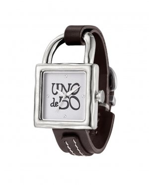 Женские часы из кожи и металлического сплава с посеребренным покрытием, коричневый UNO de 50