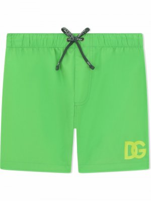 Плавки-шорты с кулиской и логотипом Dolce & Gabbana Kids. Цвет: зеленый