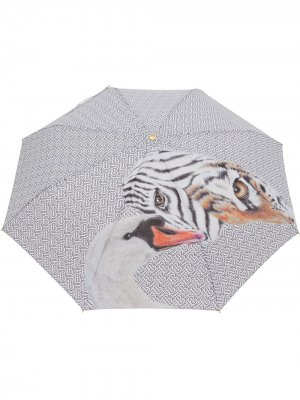 Складной зонт с принтом Burberry. Цвет: белый