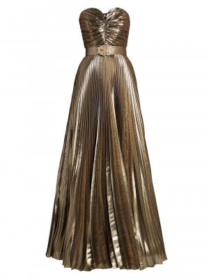 Плиссированное металлизированное платье без бретелек , золотой ANDREW GN