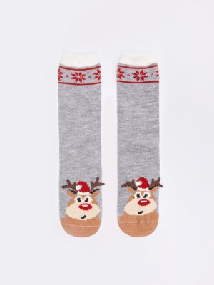 Тёплые вязаные носки с новогодним рисунком zolla. Цвет: мультицвет