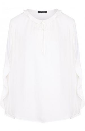 Однотонная шелковая блуза с оборками St. John. Цвет: белый
