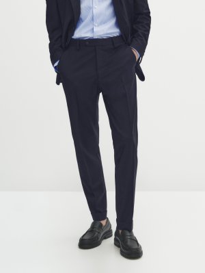 Односиние костюмные брюки из полушерсти , темно-синий Massimo Dutti