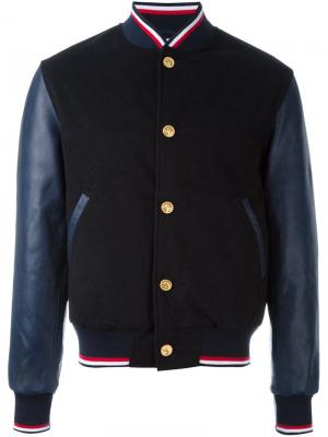 Куртка-бомбер с кожаными рукавами Thom Browne. Цвет: синий