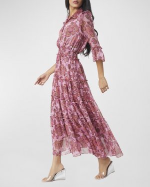 Многоуровневое шифоновое платье-рубашка миди Pamelina MISA Los Angeles