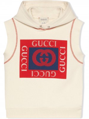 Худи без рукавов с логотипом Gucci Kids. Цвет: белый